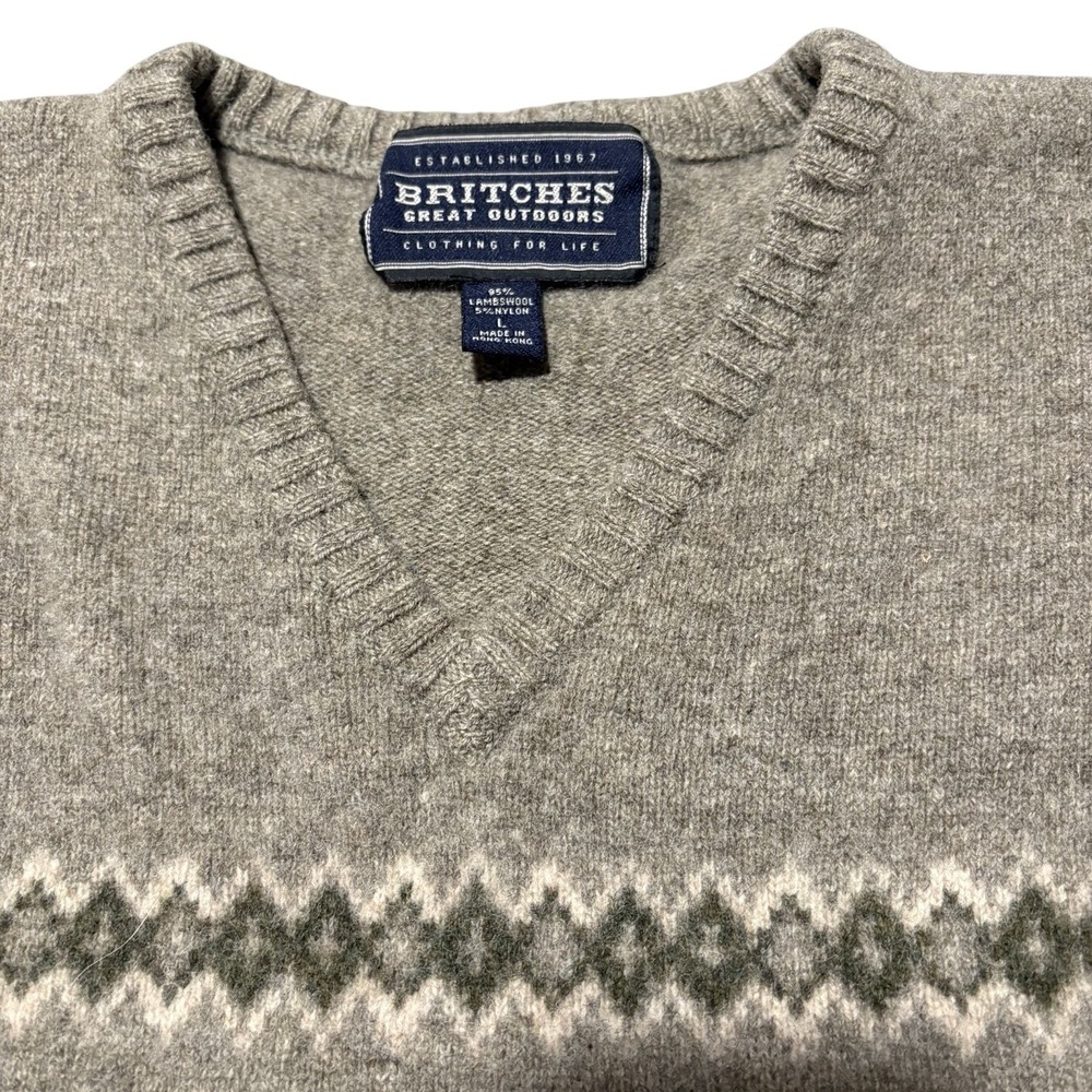 Vintage Britches Sweater Mens Fits Small Tan Fair Isle Lambswool Blend Hong Kong